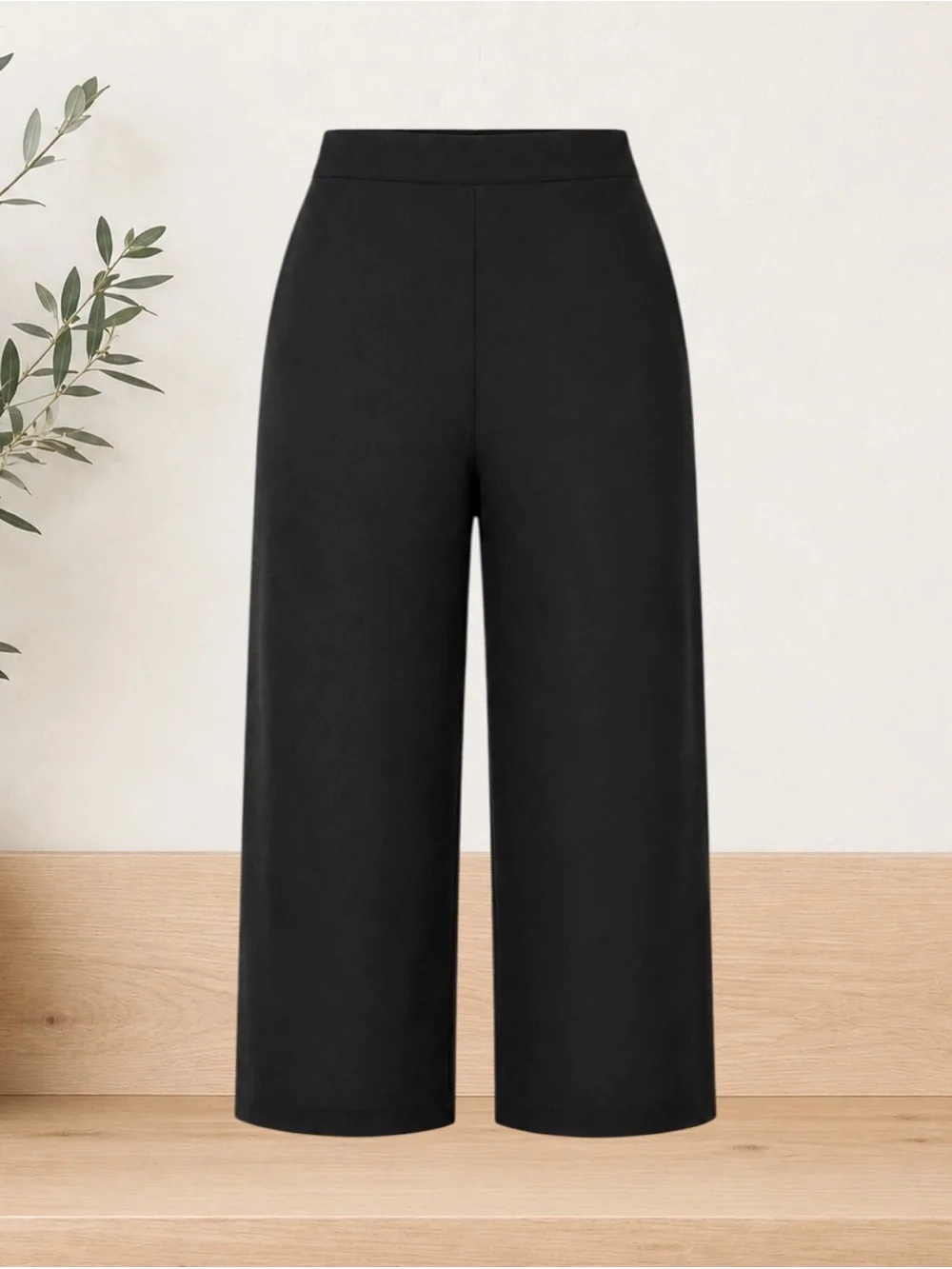 Flax 100% Linen Black Wide-Leg Cropped Trousers